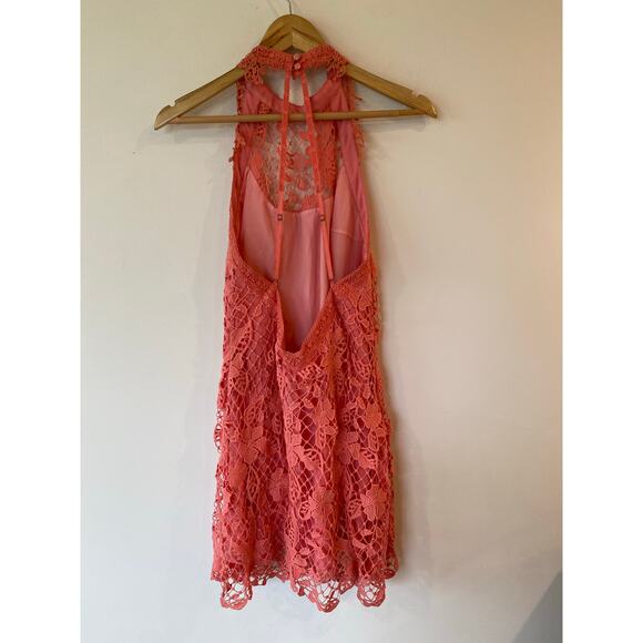 Free People Snowdrop Coral Lace Trapeze Mini Halter Dress Orange Women's Size S - Picture 4 of 10